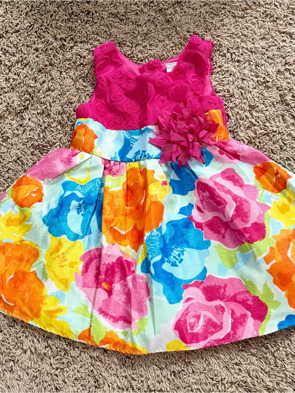 Sweet Heart Rose Hot Pink Bodice Multicolor Floral Skirt Party Dress
